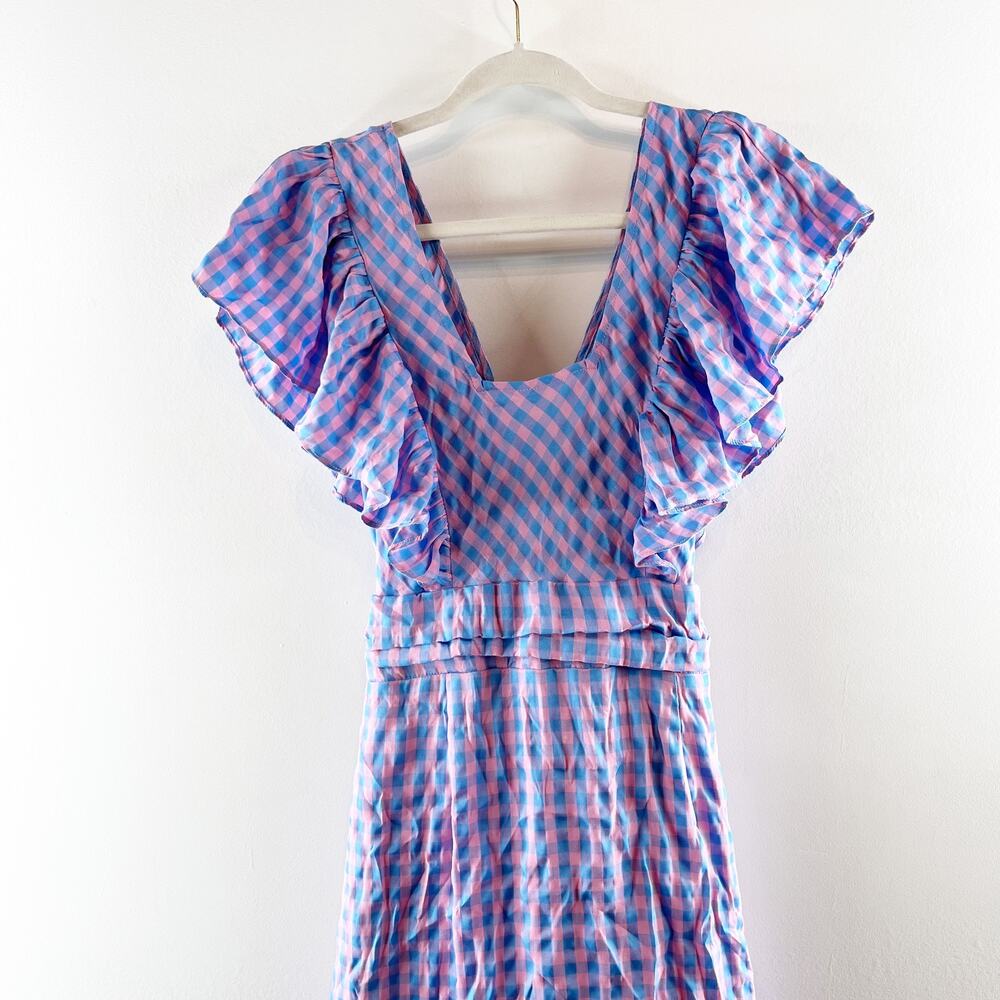 Entro Gingham Print Flutter Sleeve Square Neck Ma… - image 5